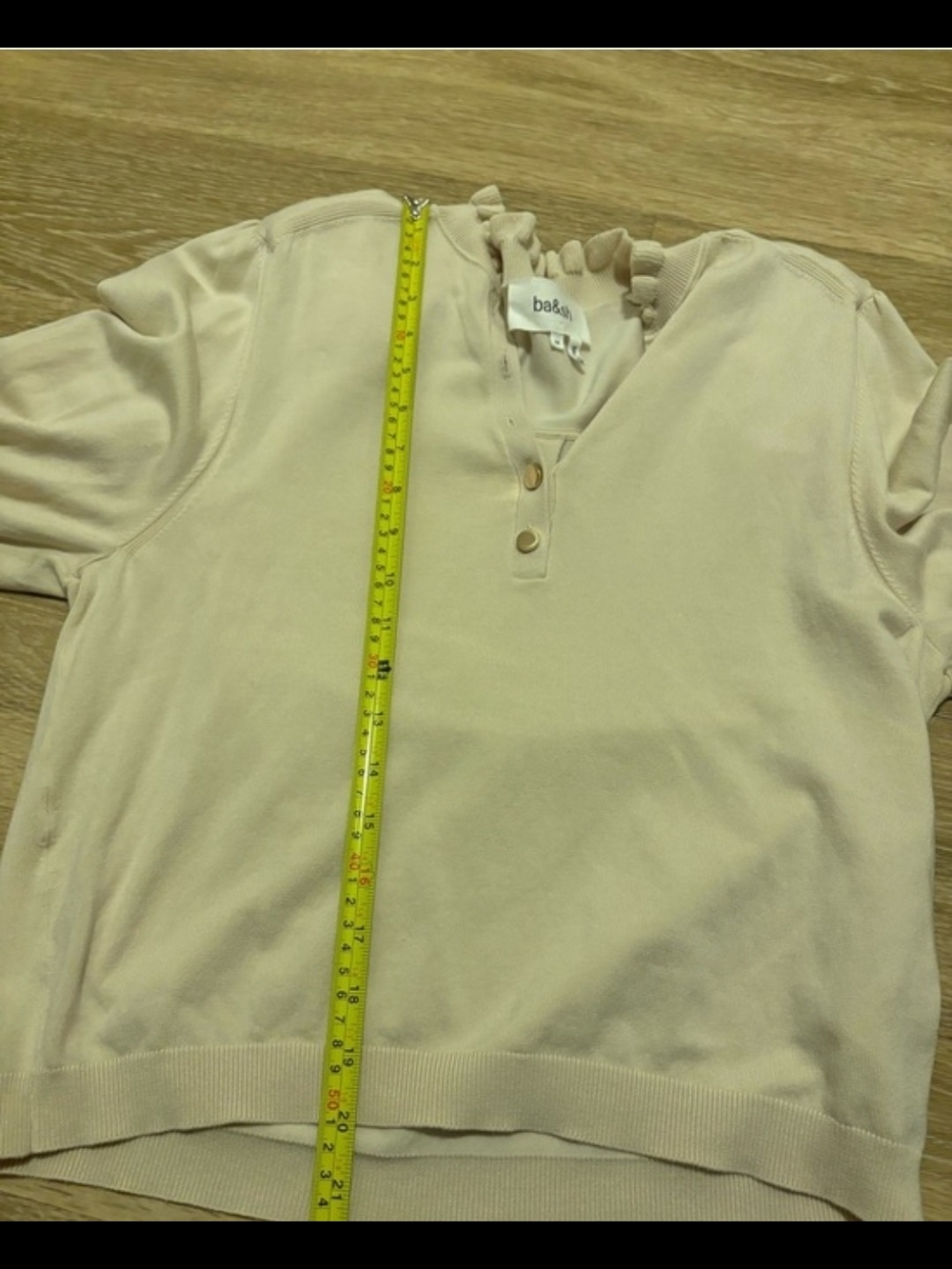 ba&sh Cream Ruffle Cuff Henley Top - Picture 9 of 9